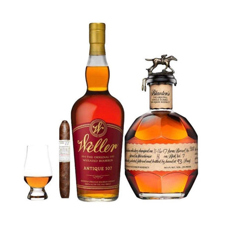 Blanton's and Weller 107 Combo Cigar & Glencairn Gift Set Bourbon Whiskey
