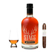 Stagg Kentucky Straight Bourbon Whiskey 750ml bottle with premium Gurkha cigar and Glencairn whisky glass, bourbon gift set from Buffalo Trace Distillery