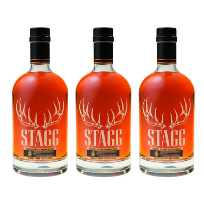 Stagg Kentucky Straight Bourbon Whiskey Batches 25B, 25C, and 25D uncut unfiltered trio bundle three 750ml bottles