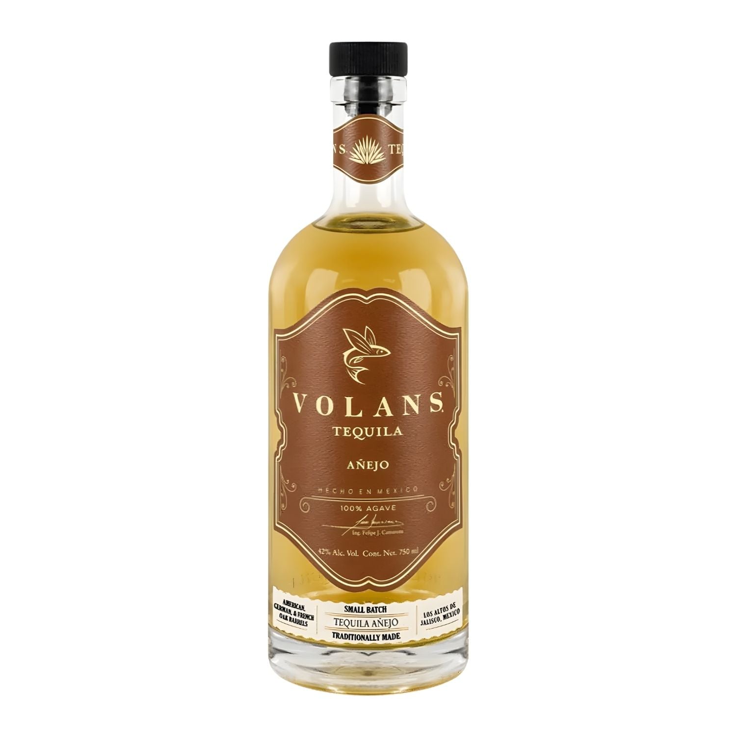 Volans Añejo Tequila 750ml small batch 100% agave bottle on white background – rare premium tequila