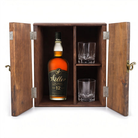 W.L. Weller 12 Year Bourbon Gift Set with Wooden Box & 2 Crystal Glasses – 750ml