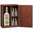 Fortaleza Blanco Tequila 750ml in a mahogany wooden gift box with two crystal rocks glasses