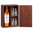 The Macallan 12 Year Sherry Oak 750ml in a mahogany wooden gift box with two crystal rocks glasses