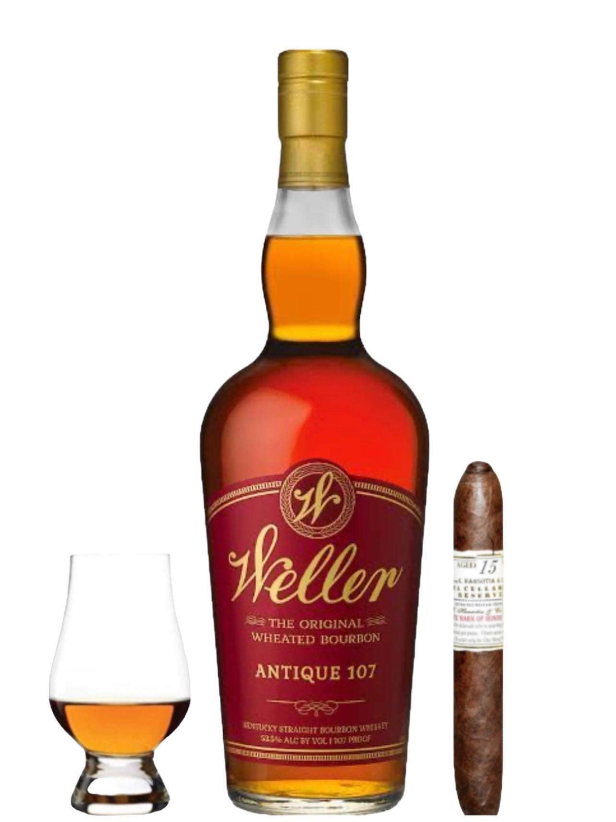 W.L. Weller Antique 107 Bourbon Cigar & Glencairn Gift Set Bundle
